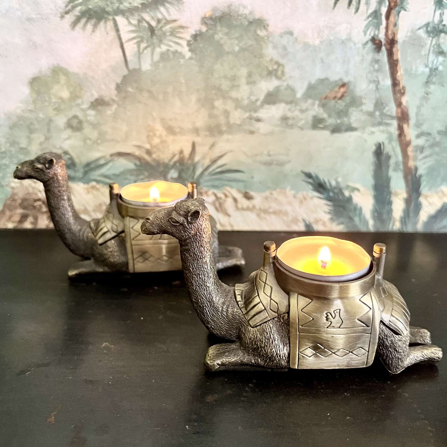 Adorable pair of Vintage Brass Kneeling Camel Candle Holders