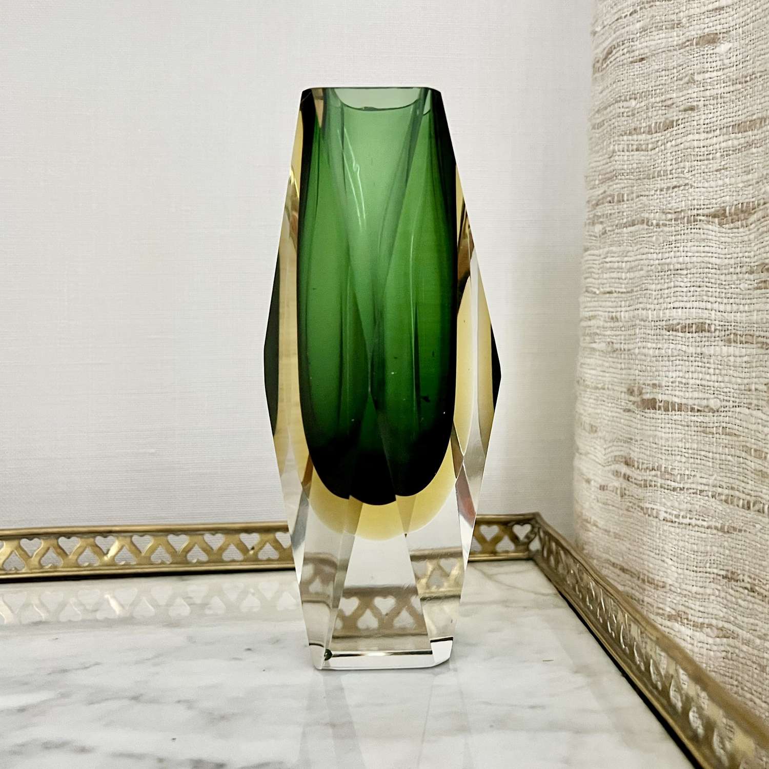 Chic Murano Sommerso Green Cased Glass Vase