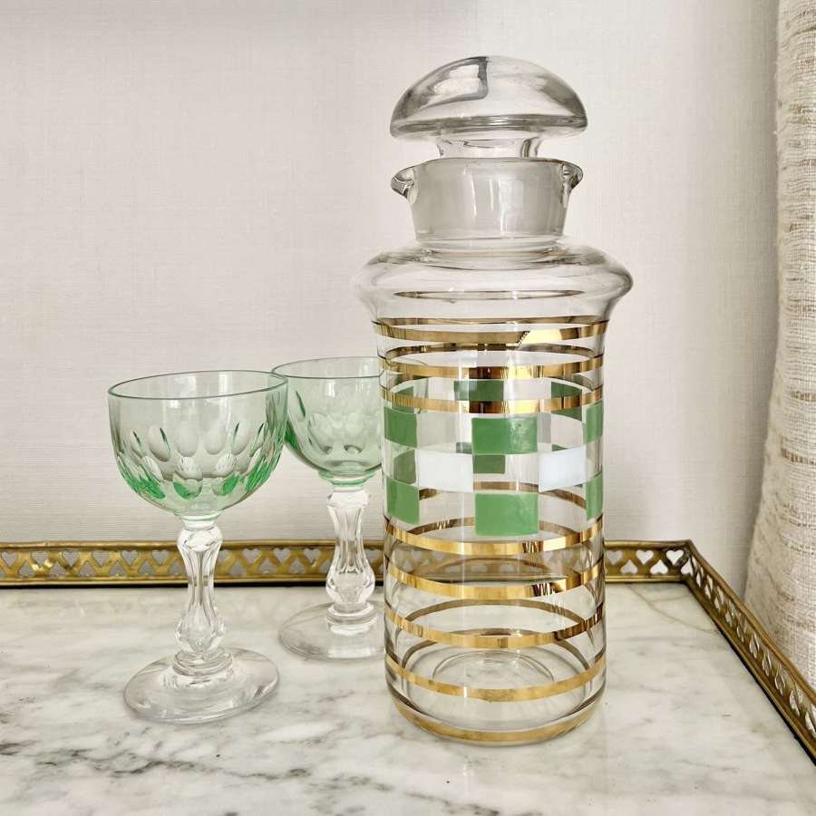 Art Deco Green & White Glass Cocktail Decanter
