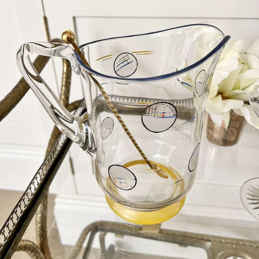 Art Deco Ocean Liner Enamelled Glass Cocktail Jug & stirring spoon