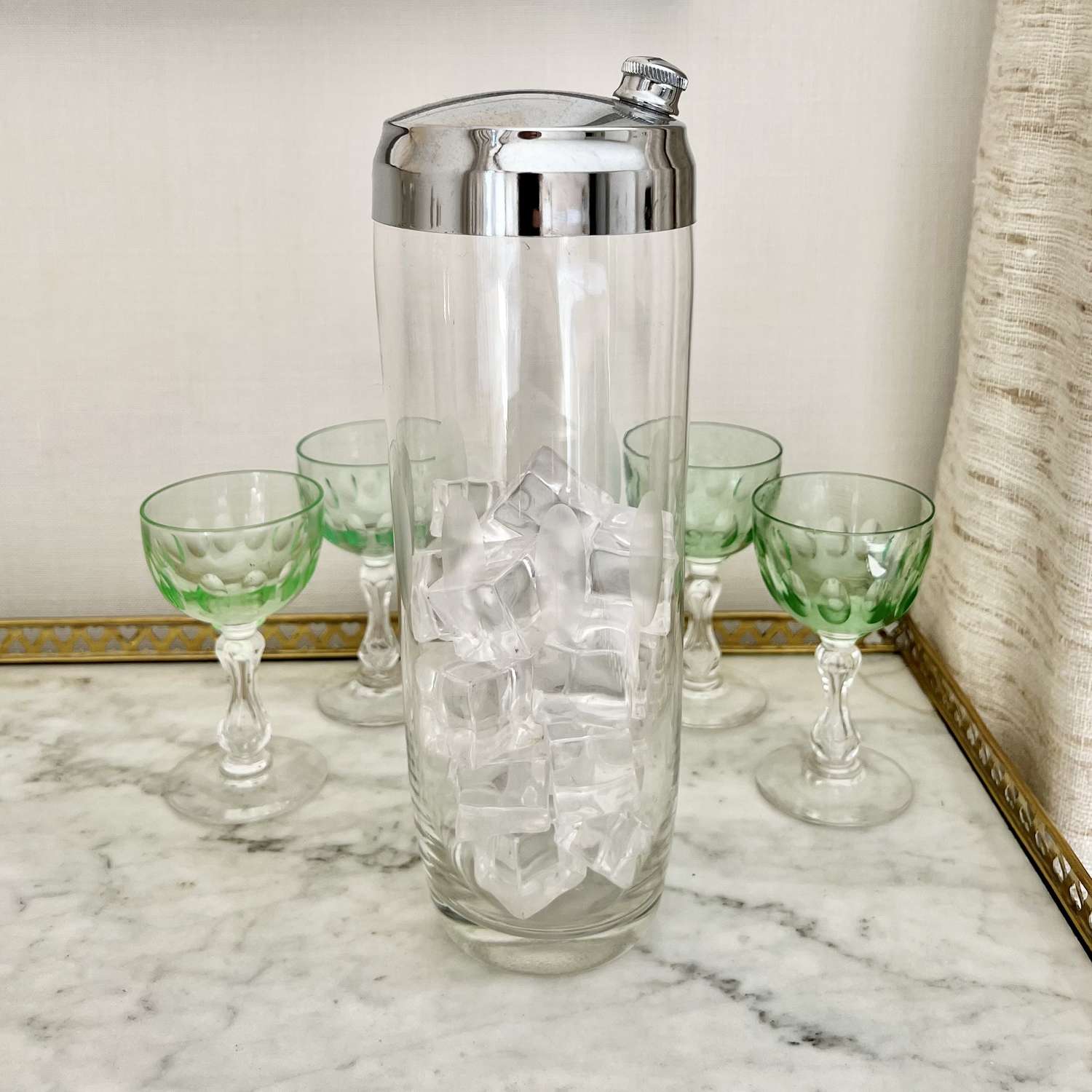 Massive Vintage Oval Etched Glass Cocktail Shaker