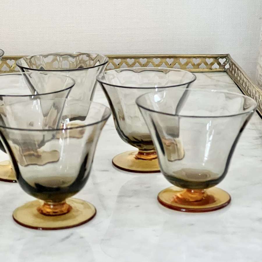 Set of Art Deco Amber & Smoked Glass Cocktail Glasses