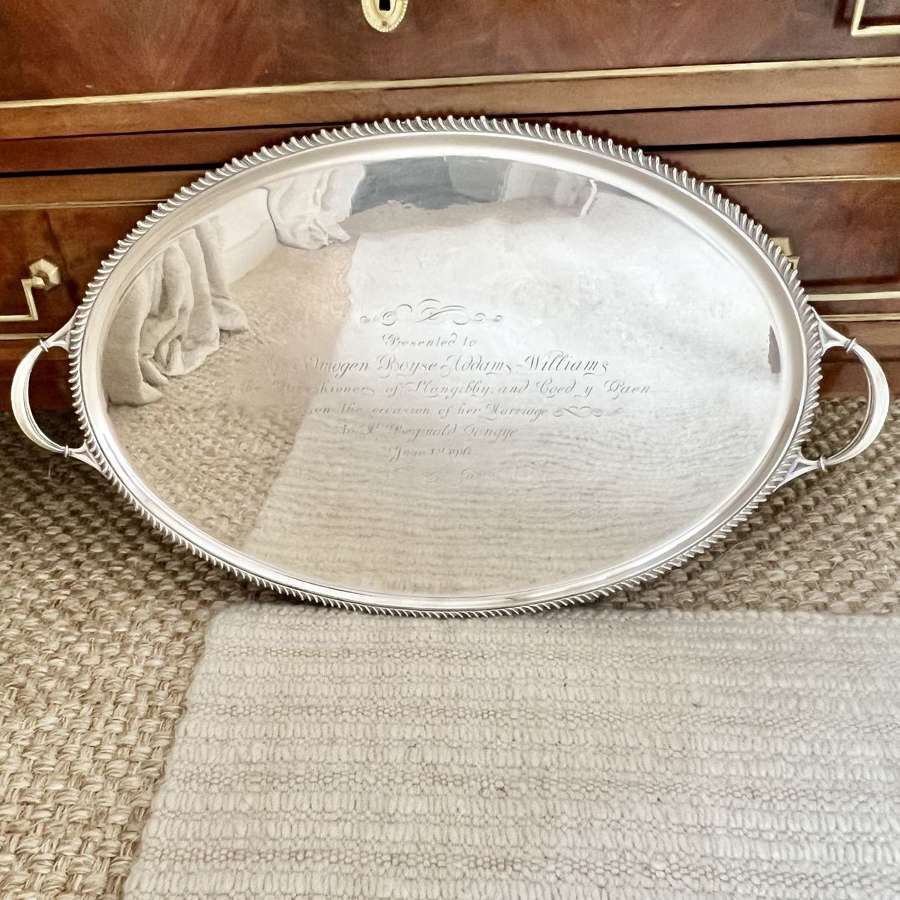 Interestingly Engraved Large Silver Plated Serving Tray 1916