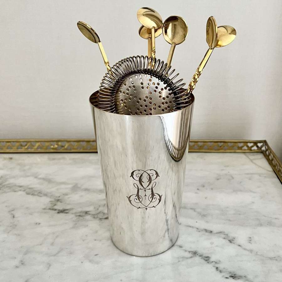 French Silver Plated Cocktail Utensil Storage Tumbler Or Vase