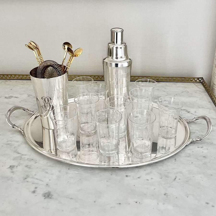 Neat Oval Silver Plated Drinks Tray By Elkington