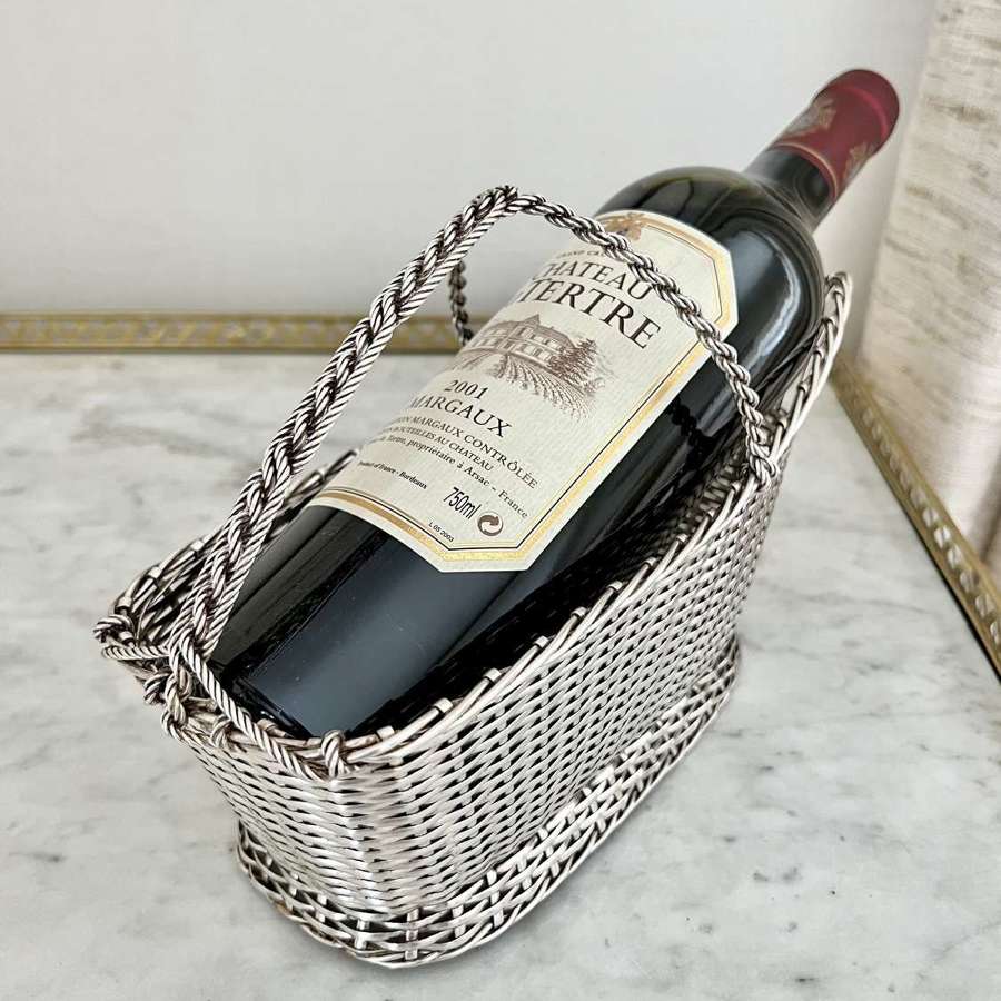 Christofle Silver Plated Woven Wine Bottle Basket