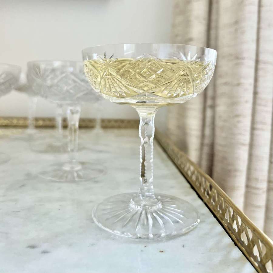 Exquisite Set Of Art Deco St Louis Crystal Champagne Coupes