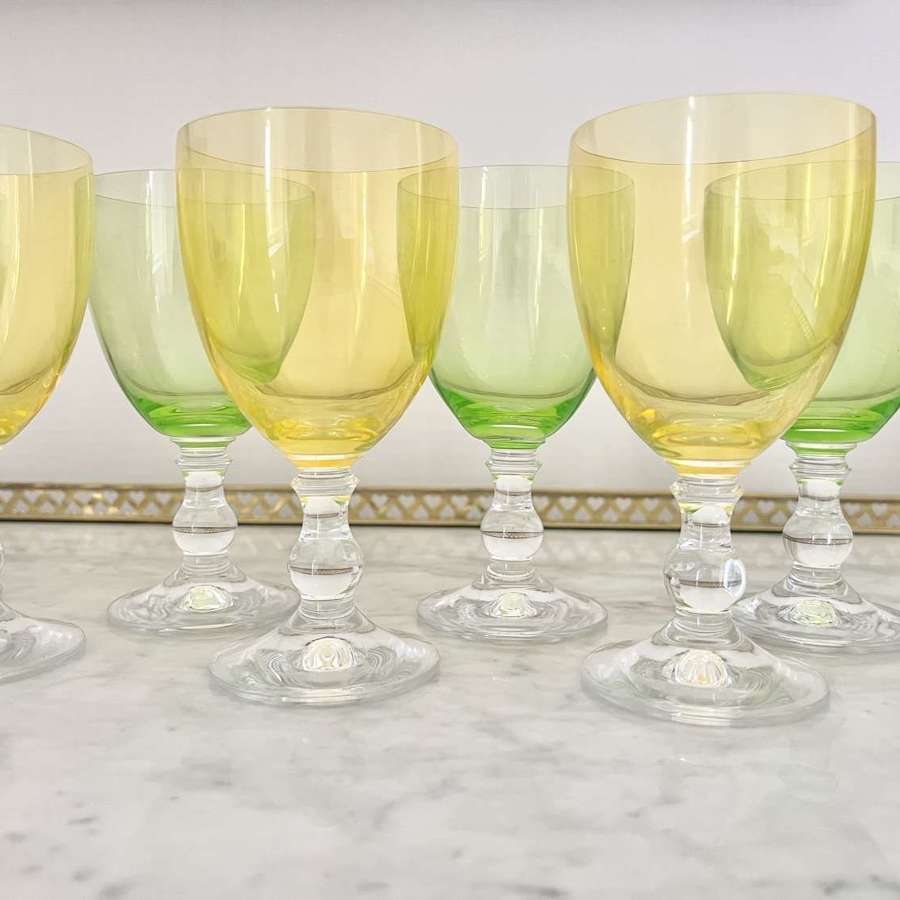 10 Art Deco Green And Yellow Large Wine Goblets