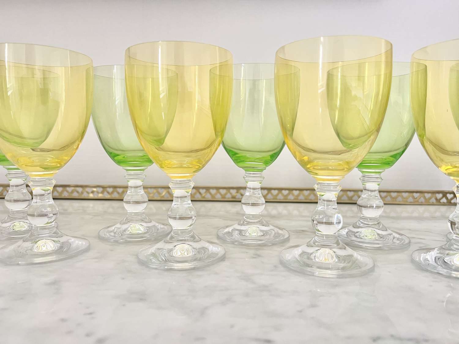 10 Art Deco Green And Yellow Large Wine Goblets
