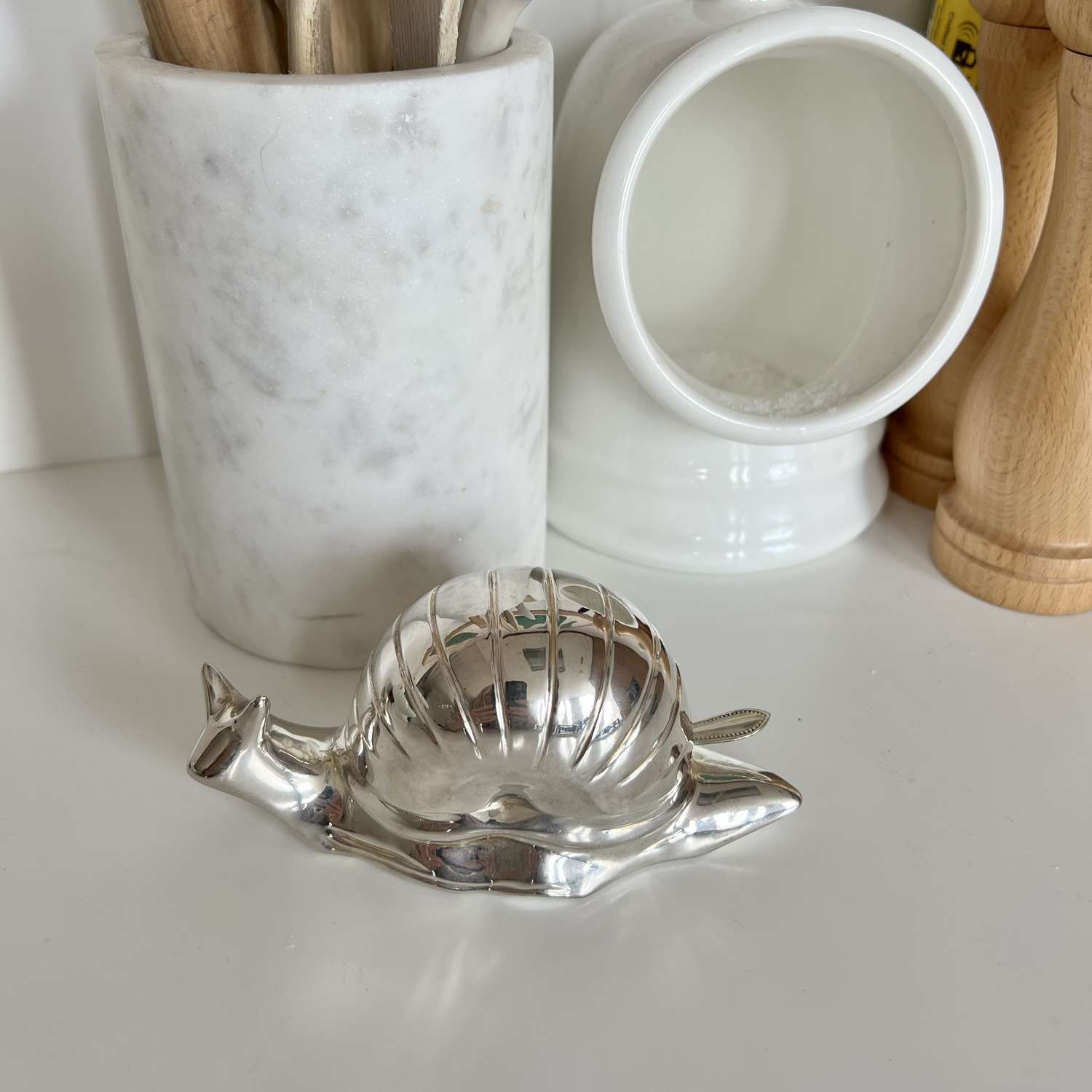 Vintage French Silver Plated Snail Butter Dish & Spoon