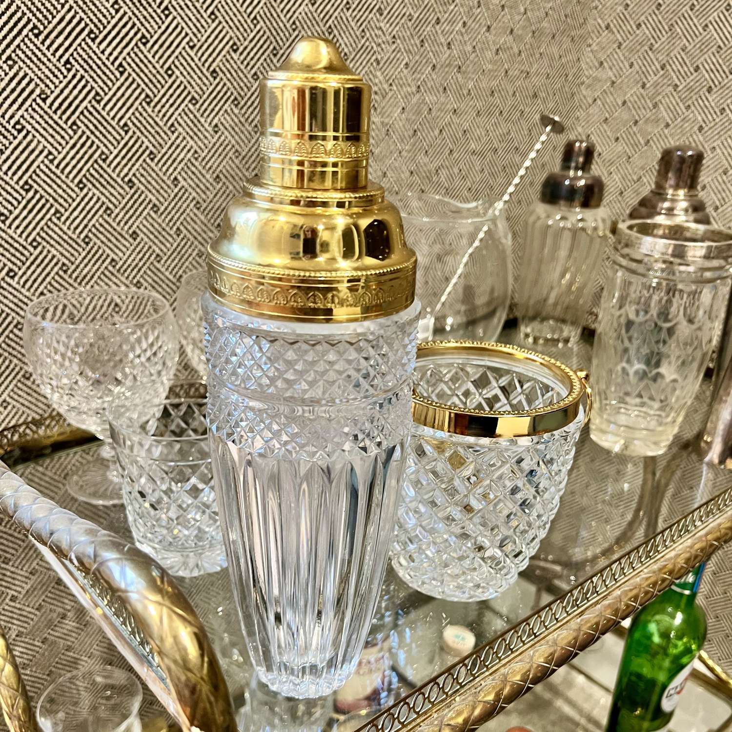 Tall French Gold Plated & Cut Glass Cocktail Shaker
