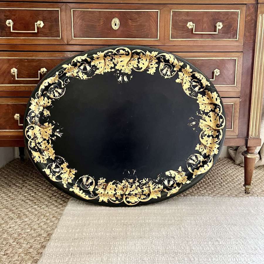 Extra Large Victorian Gilded Papier-Mâché Oval Serving Tray