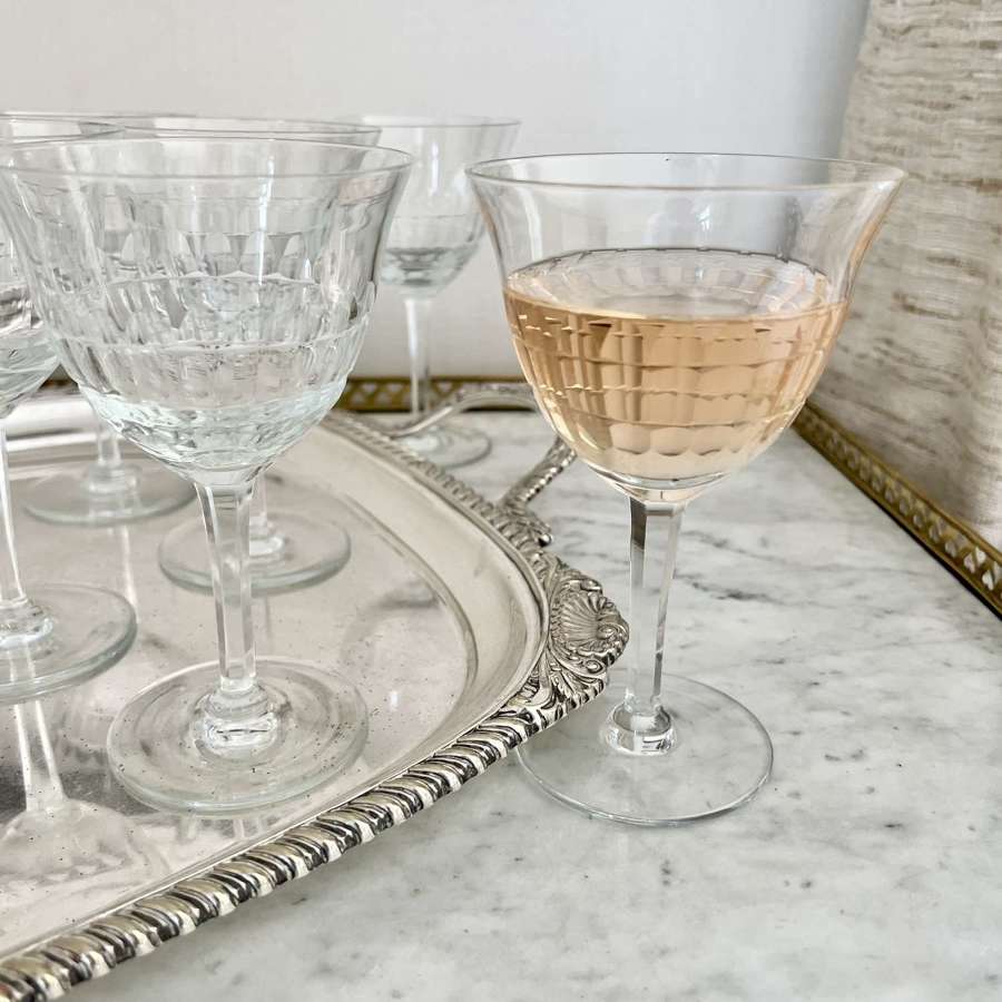 Val Saint Lambert Crystal Wine Goblet Glasses