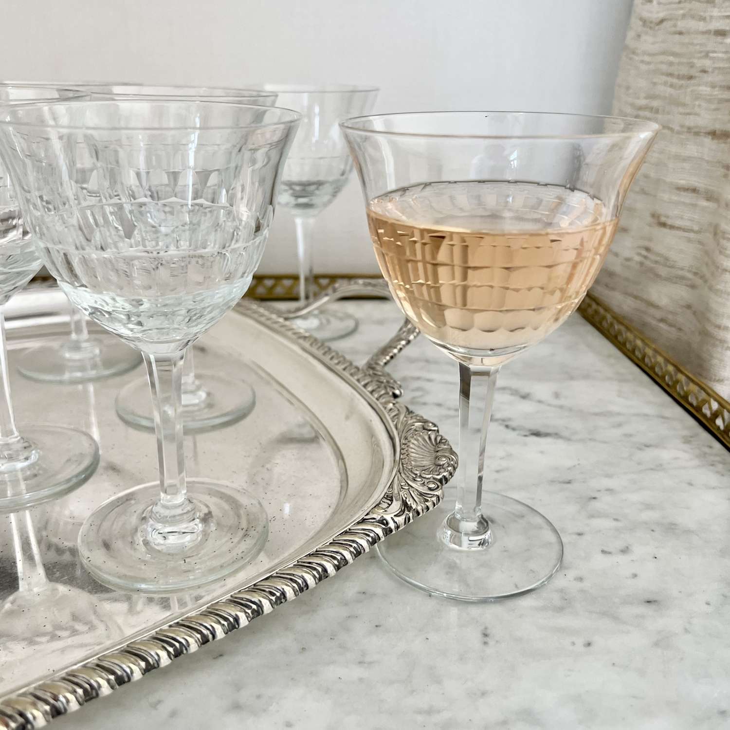 Val Saint Lambert Crystal Wine Goblet Glasses