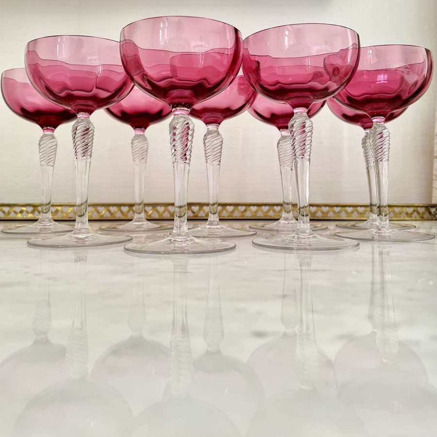 Tall Stem Pink Glass Champagne Or Cocktail Coupes