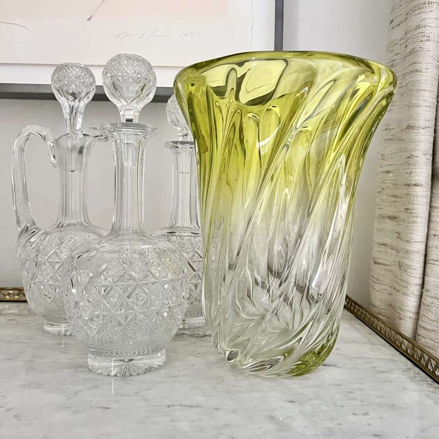 Massive Fluted Crystal Vase Val St Lambert
