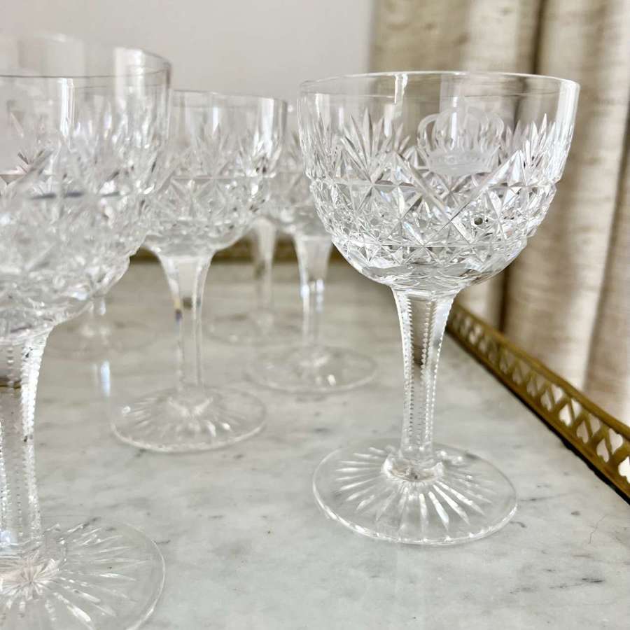 10 Crown Etched English Crystal Drinking Glasses