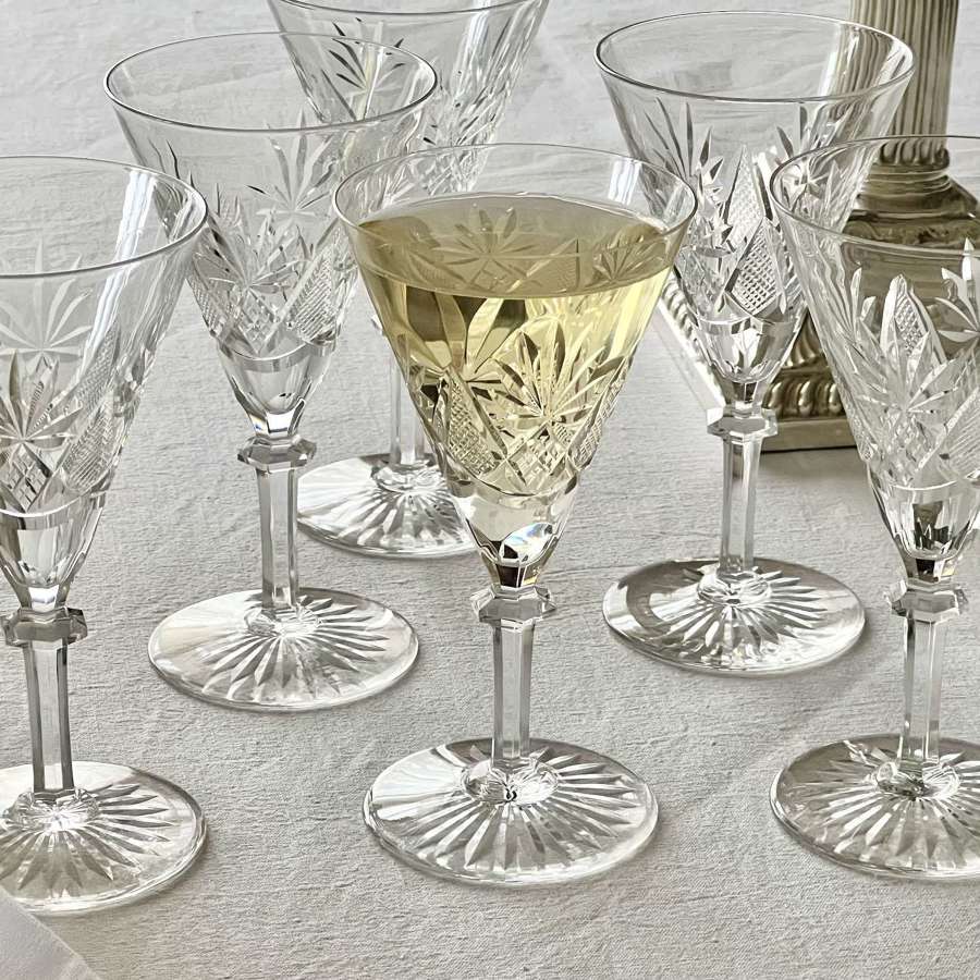Val Saint Lambert Finest Crystal White Wine Glasses 1950s