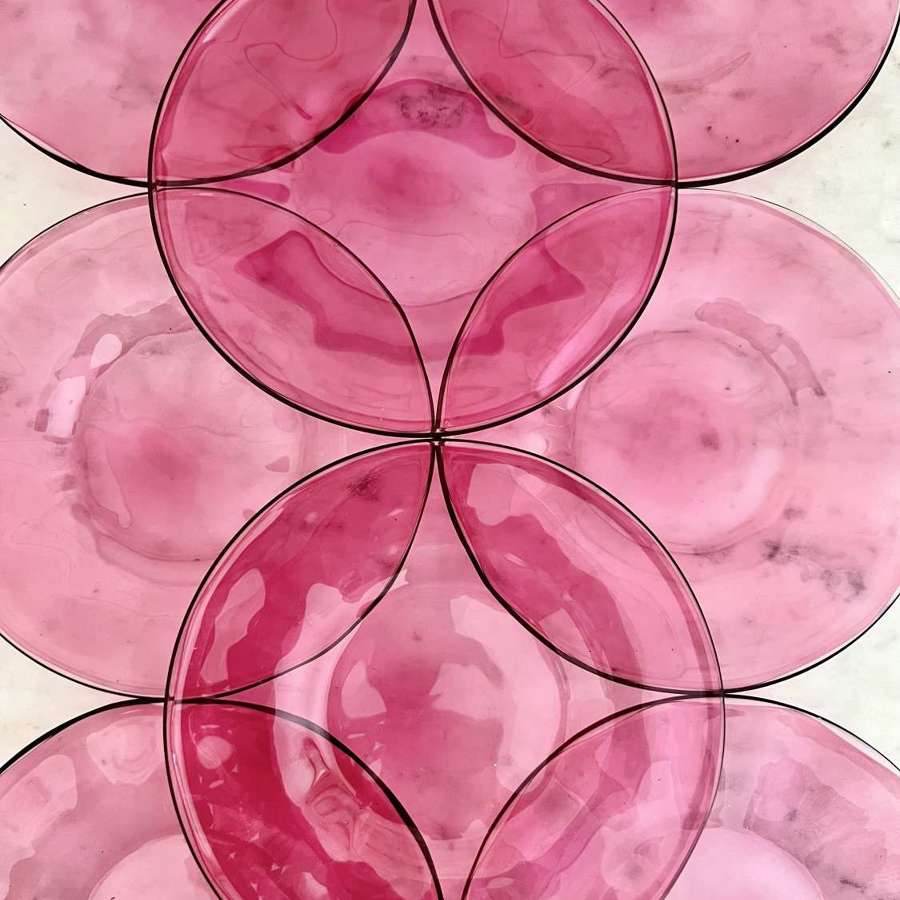 Eight Victorian Pink Glass Side Plates