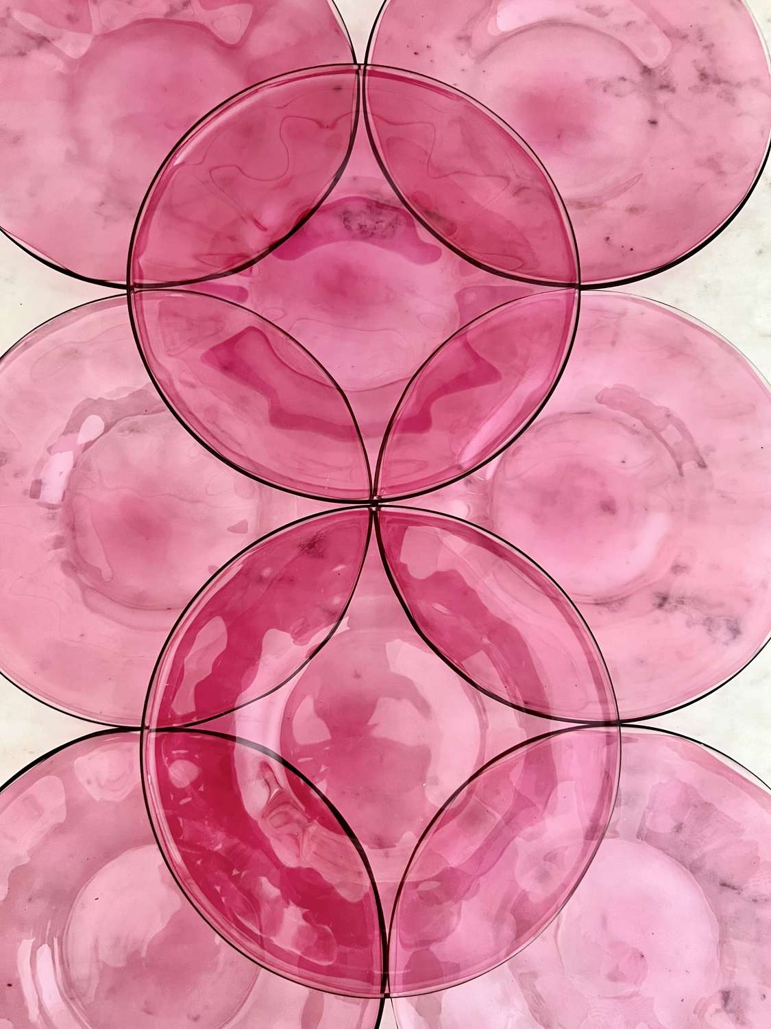 Eight Victorian Pink Glass Side Plates
