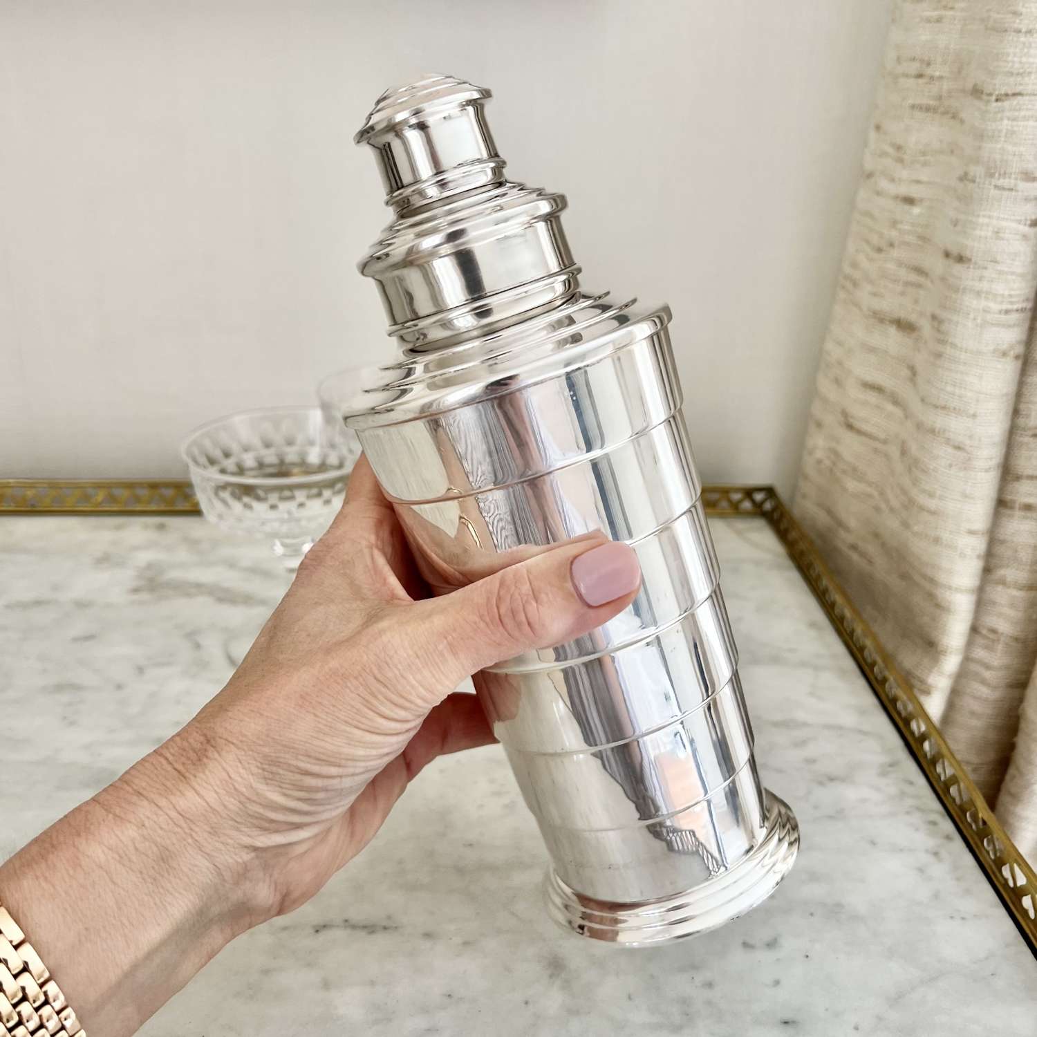 Jazzy Art Deco Silver Plated Cocktail Shaker 1920s