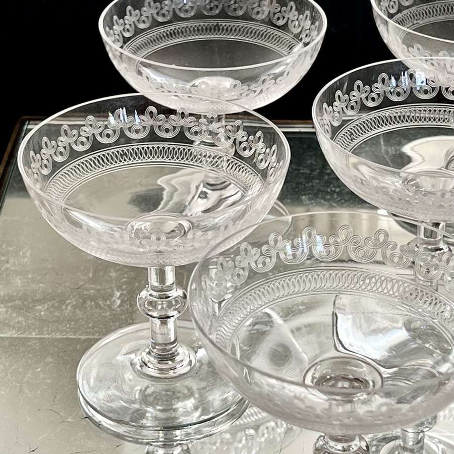 10 Needle Etched Champagne Saucer Coupes