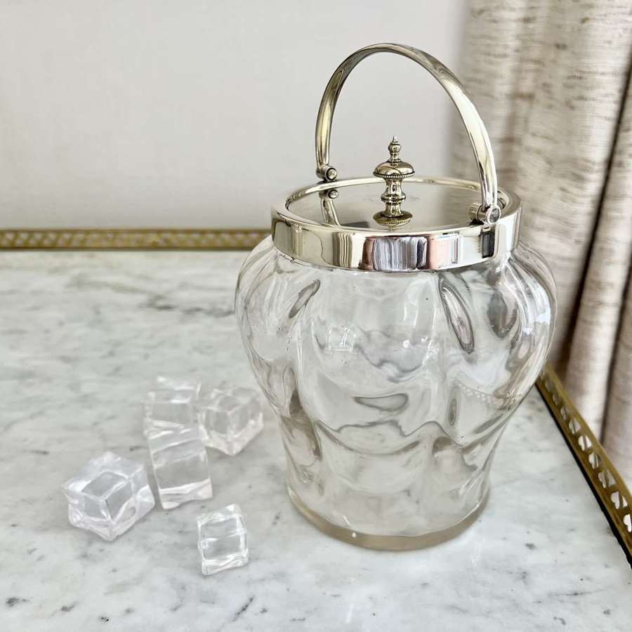 Swagged Glass & Silver Plated Ice Bucket Or Biscuit Barrel Circa 1910