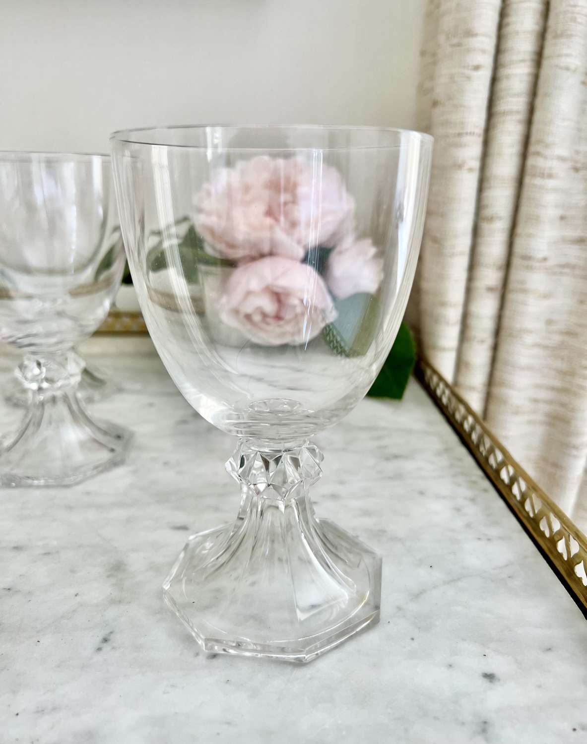 12 Hollow Flared Stem Crystal Wine Goblets By Val Saint Lambert 1950s