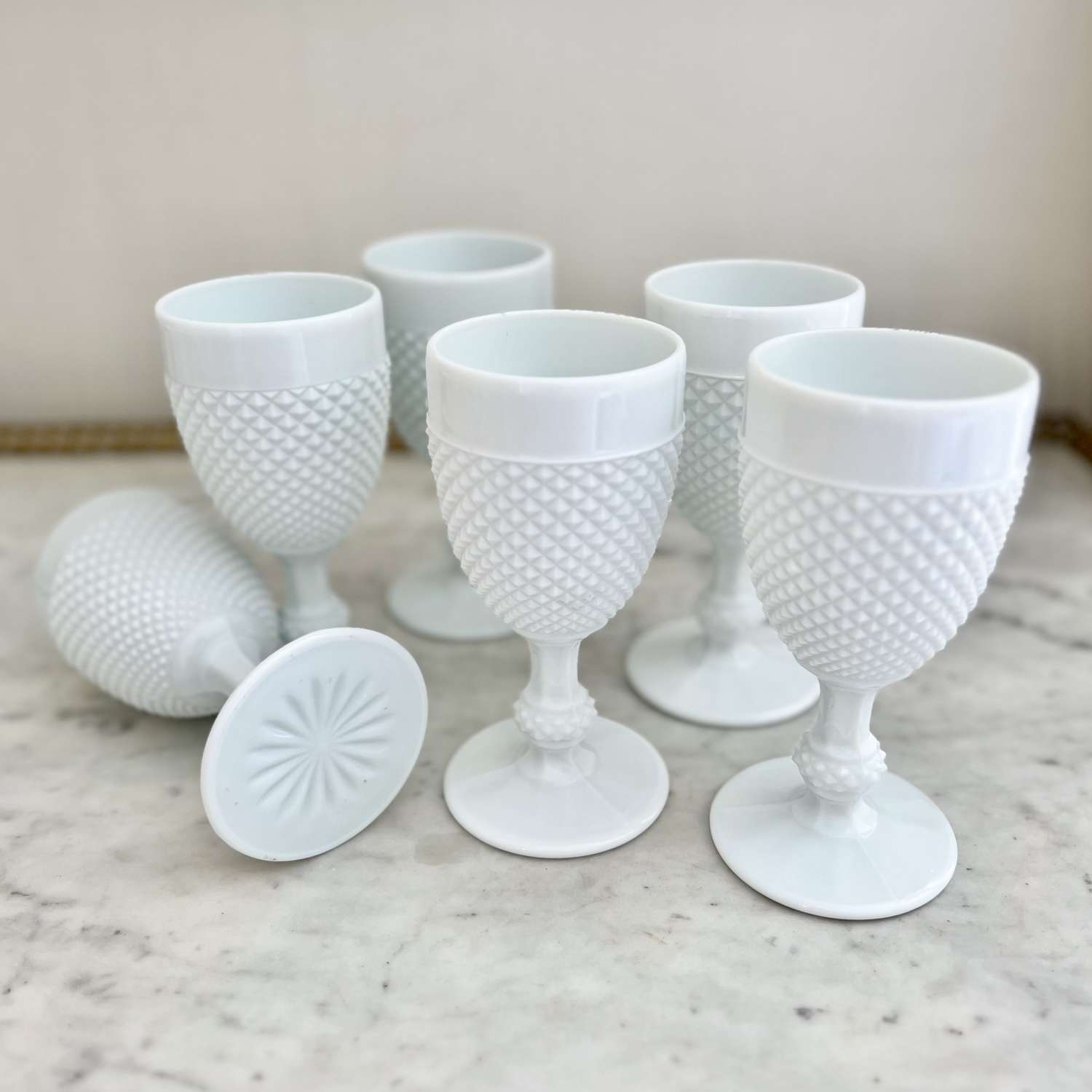 Six Casa Pupo White ‘Milk’ Glass Goblets 1970s