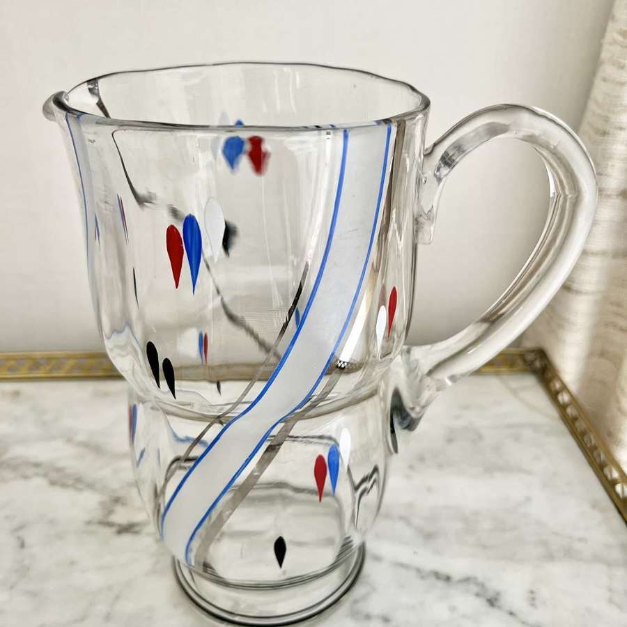 French Red, White & Blue Enamel & Silver Ribbon Cocktail Jug
