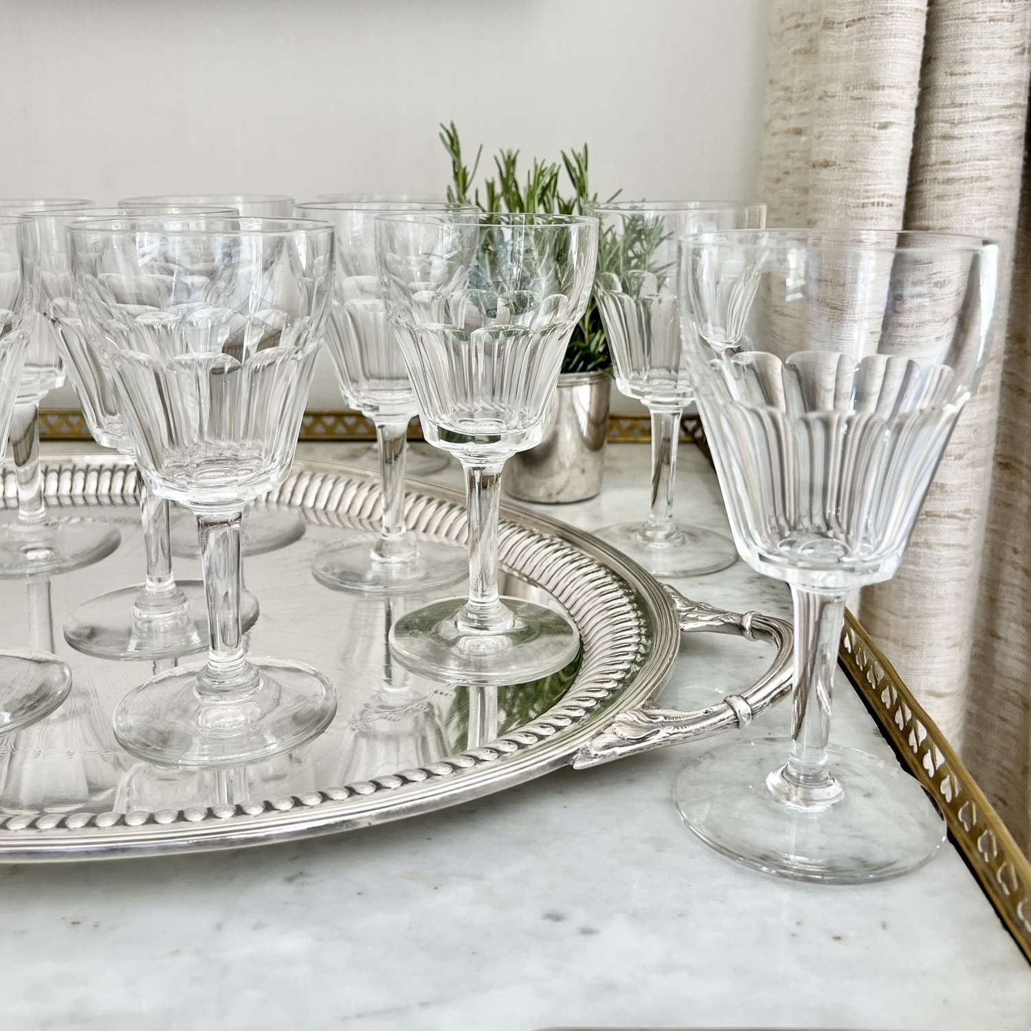 10 Large Crystal Wine Goblet Glasses By Val Saint Lambert Circa 1950s
