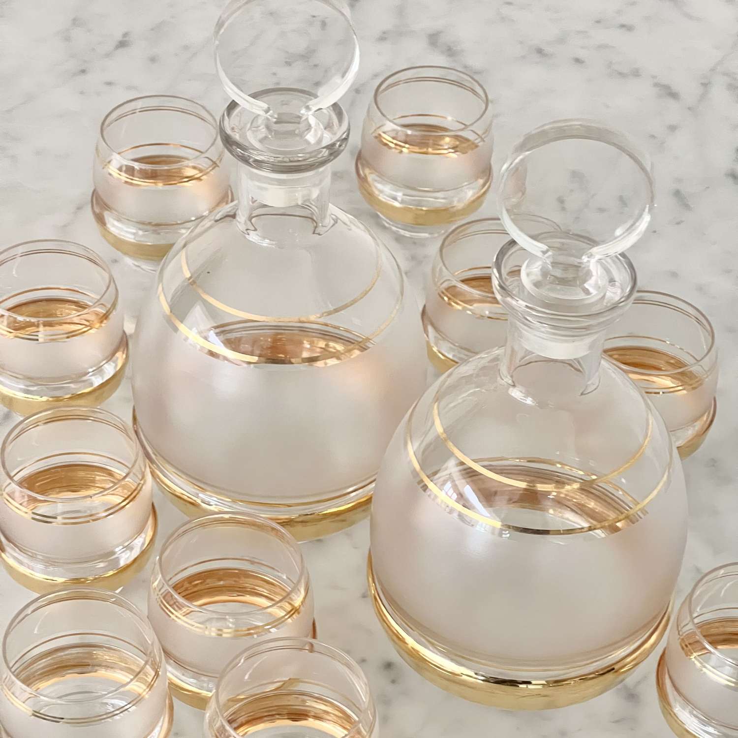 Gold & Opaque Decanters & 10 Tumblers Set