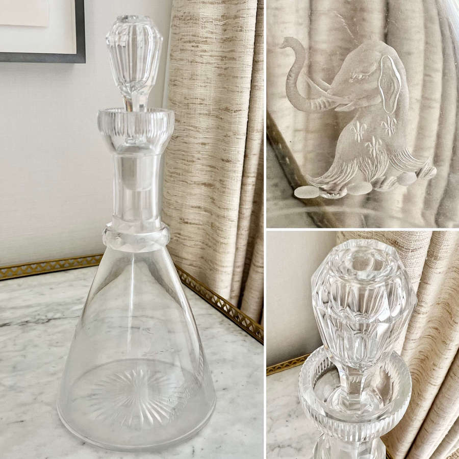 Unusual Large Ships Decanter With Engraved Elephant, Circa 1870s