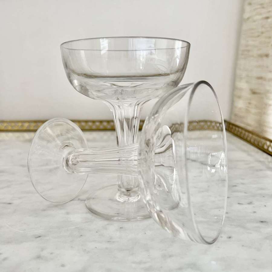 Pair Of Hollow Stem Champagne Coupe Glasses Circa 1900s