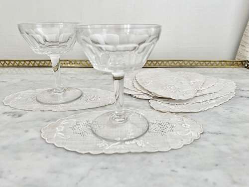 12 Victorian Embroidered Linen Oval Cocktail Napkins