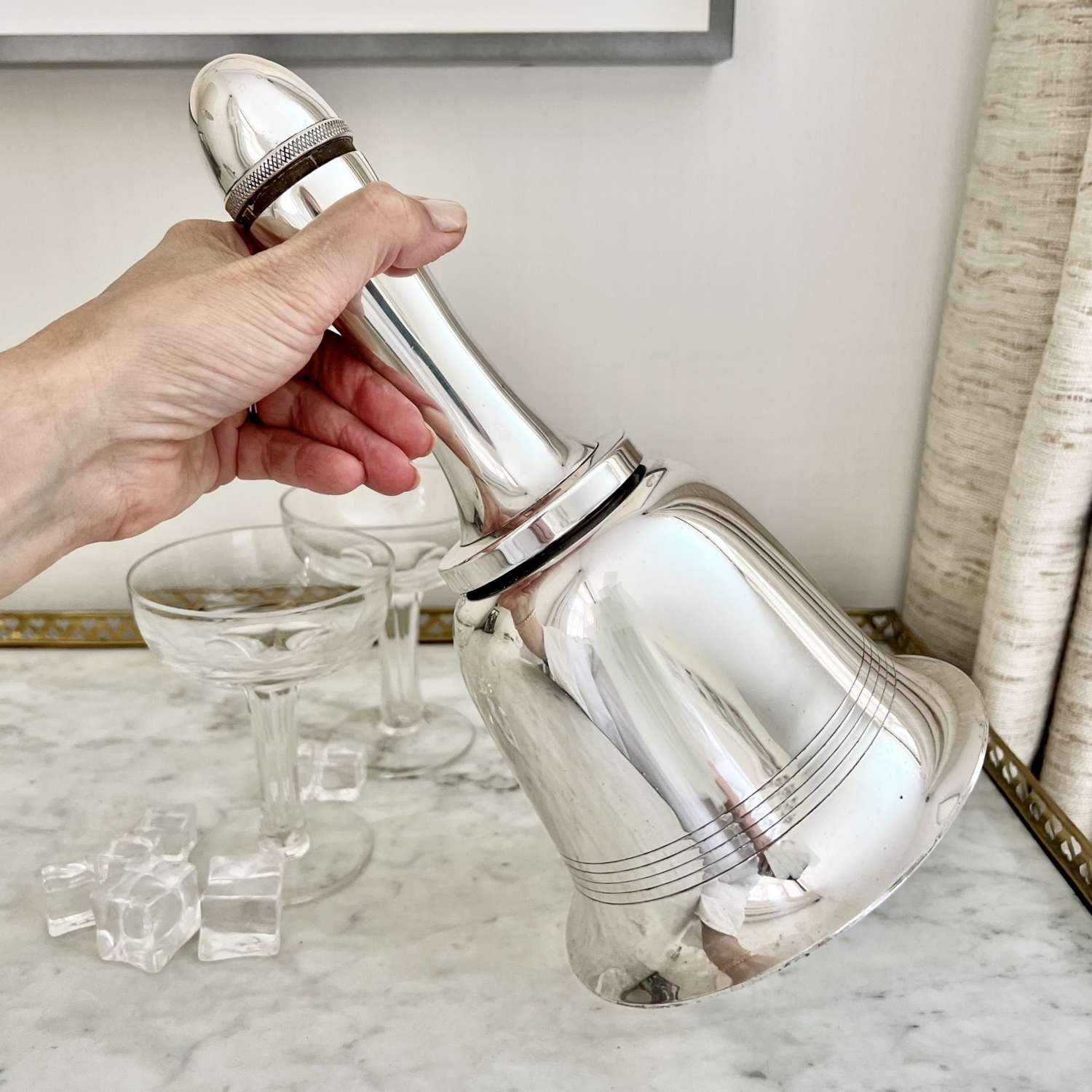 Iconic Asprey Silver Plated Hand Bell Cocktail Shaker
