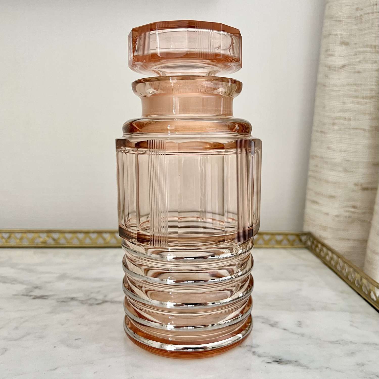 Art Deco Moser Blush Pink Cocktail Decanter Shaker
