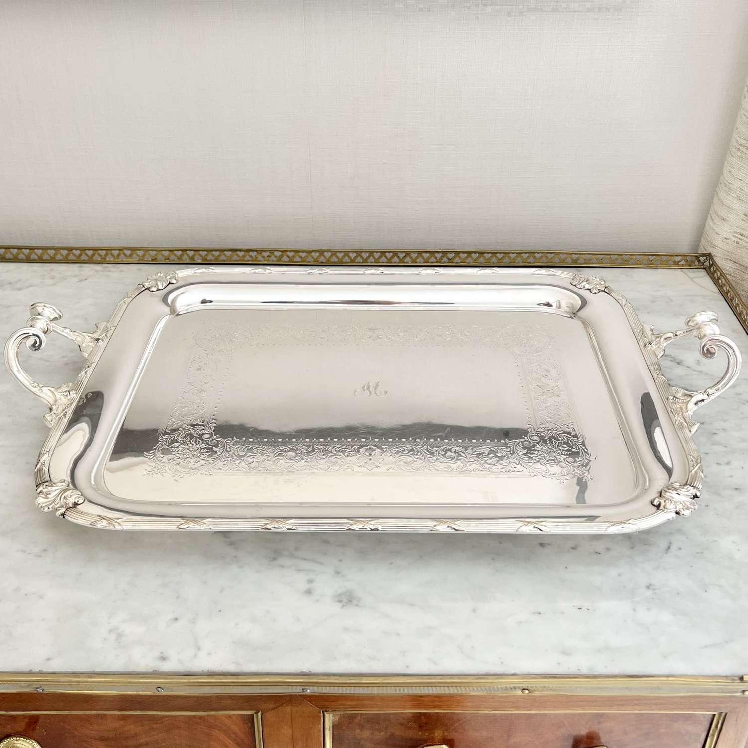 Grand Scale Scroll Handle Silver Plated Serving Tray