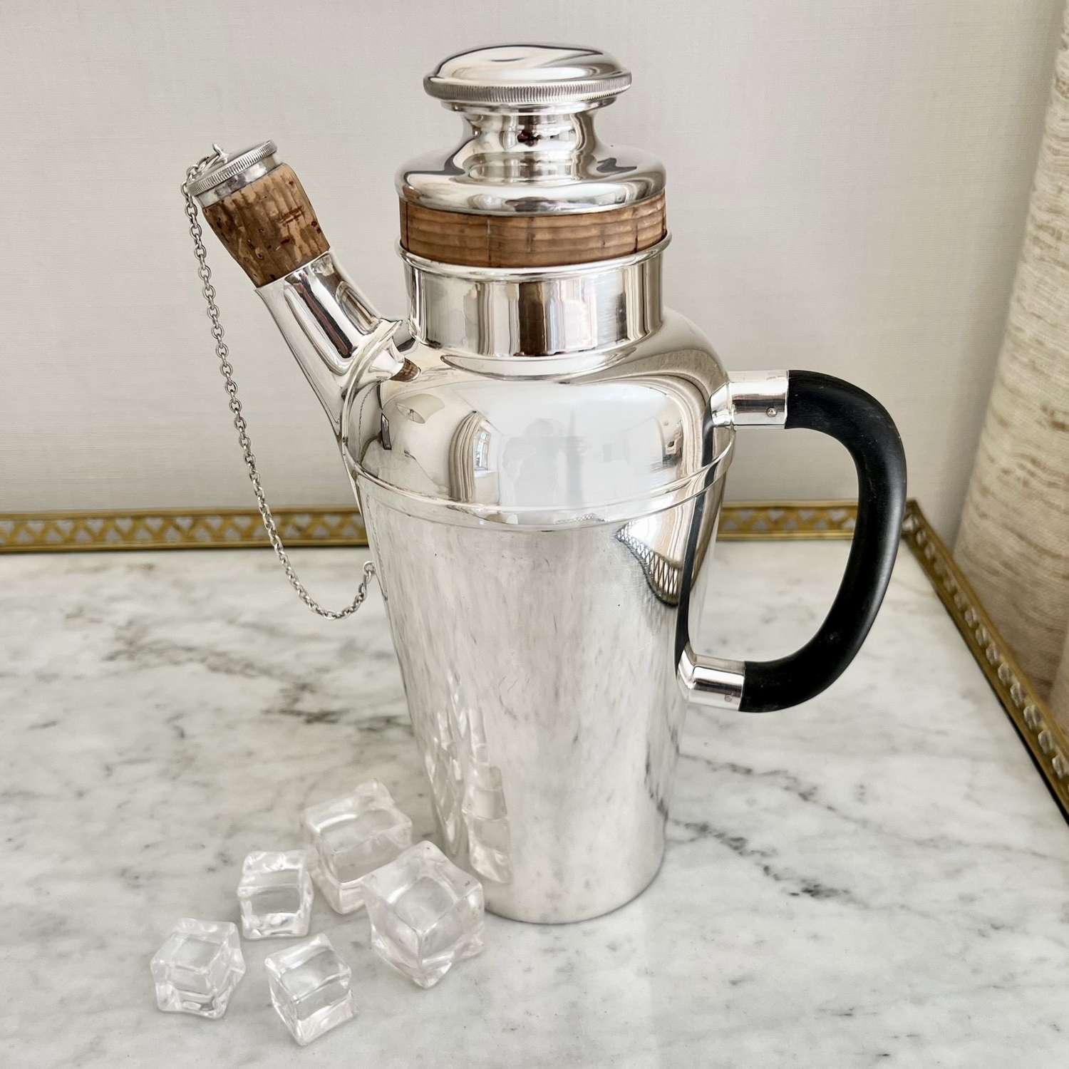 Rare Silver Cocktail Shaker With Ebonised Handle