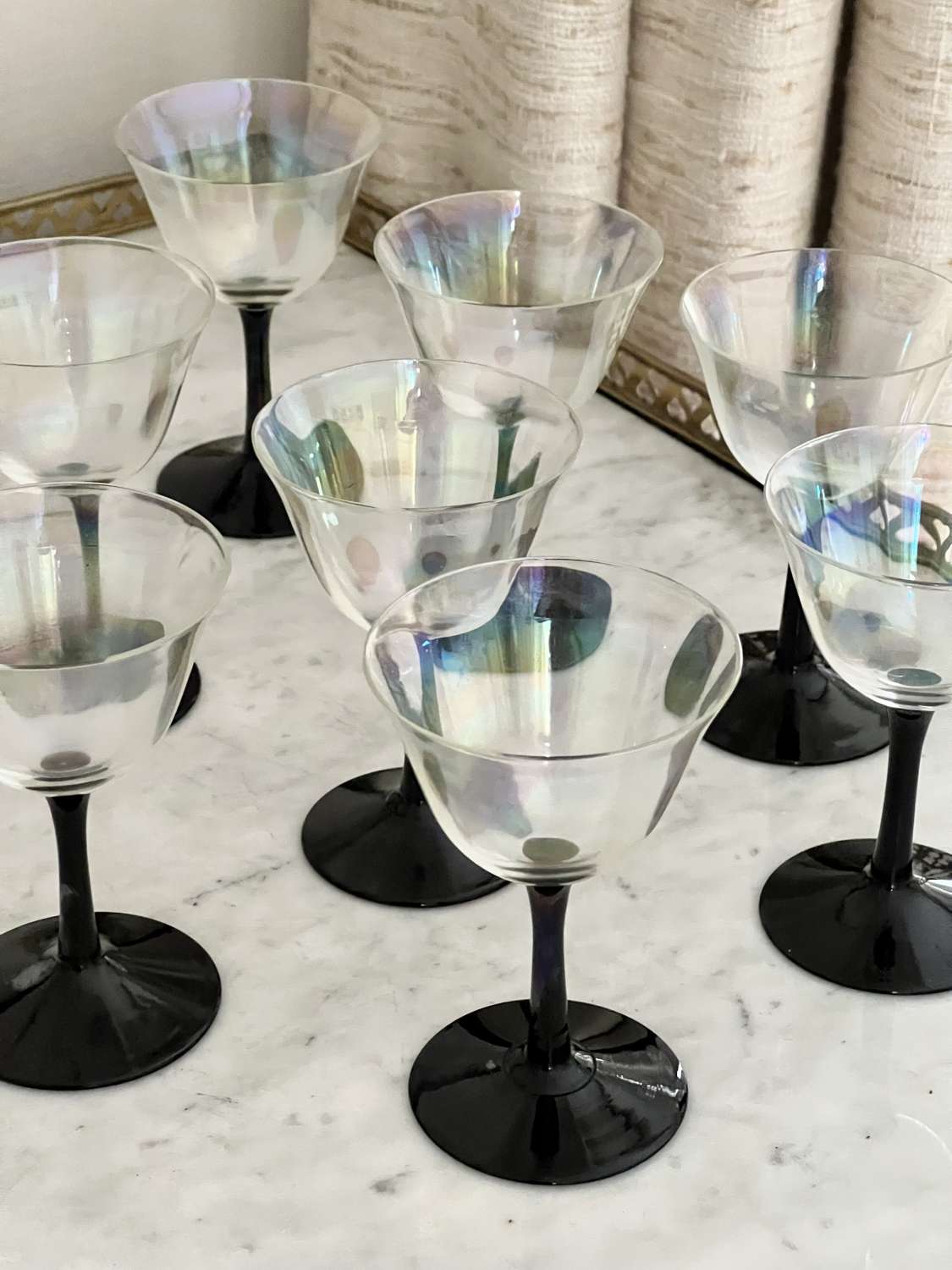 Set Of 8 Art Deco Iridescent Cocktail Glasses 1940s