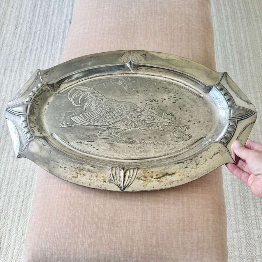 Rare WMF Art Nouveau Hen & Chicks Pewter Platter Carving Tray