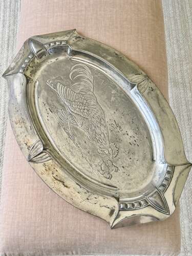Rare WMF Art Nouveau Hen & Chicks Pewter Platter Carving Tray
