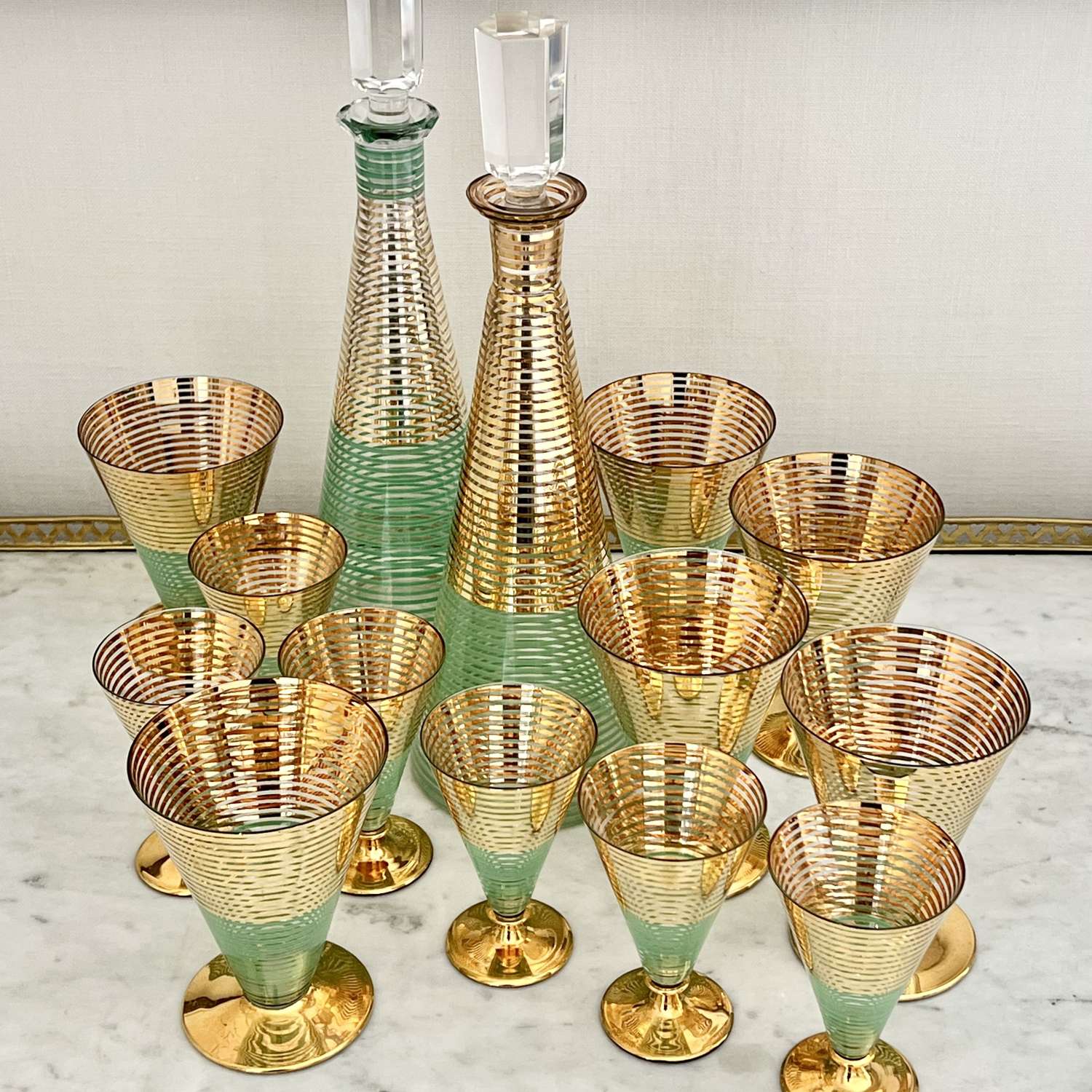 Green & Gold Decanter & Glass Tumbler Suite C.1940s