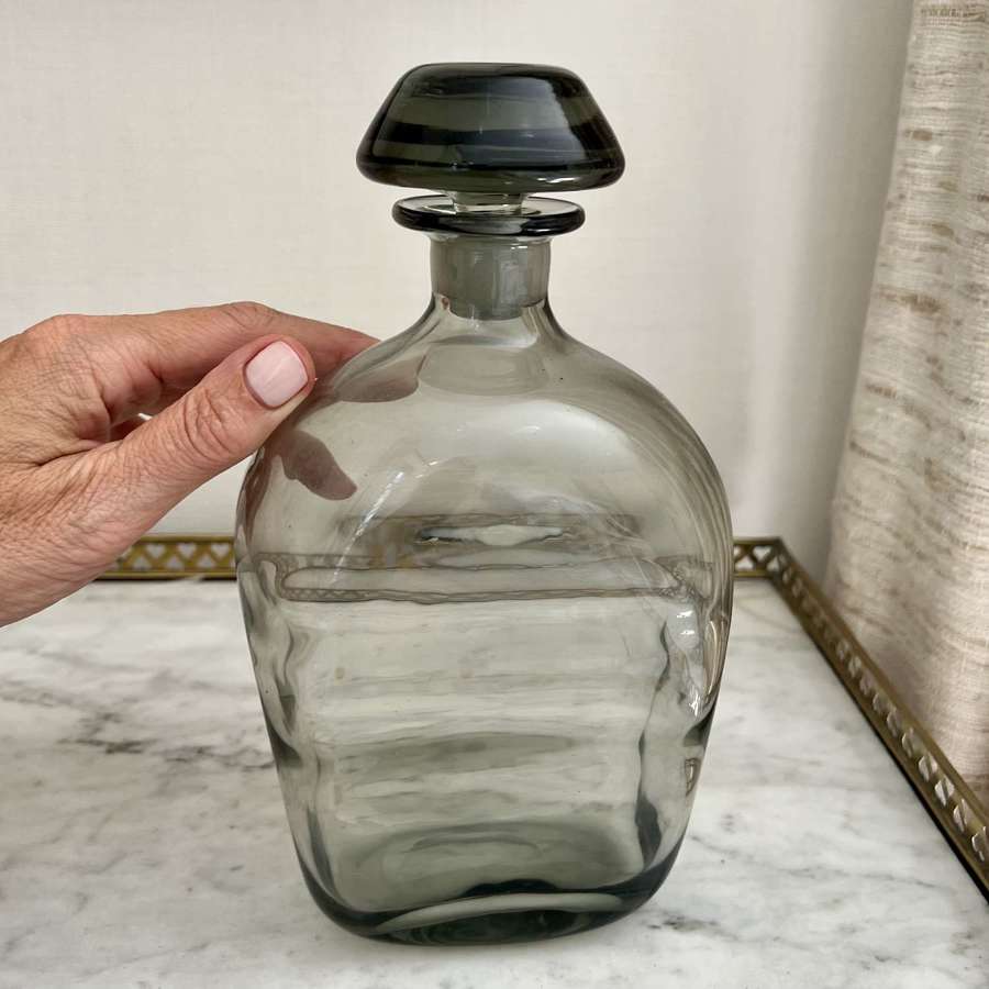 Art Deco Smoked Optical Ribbed Glass Decanter 1930/40s