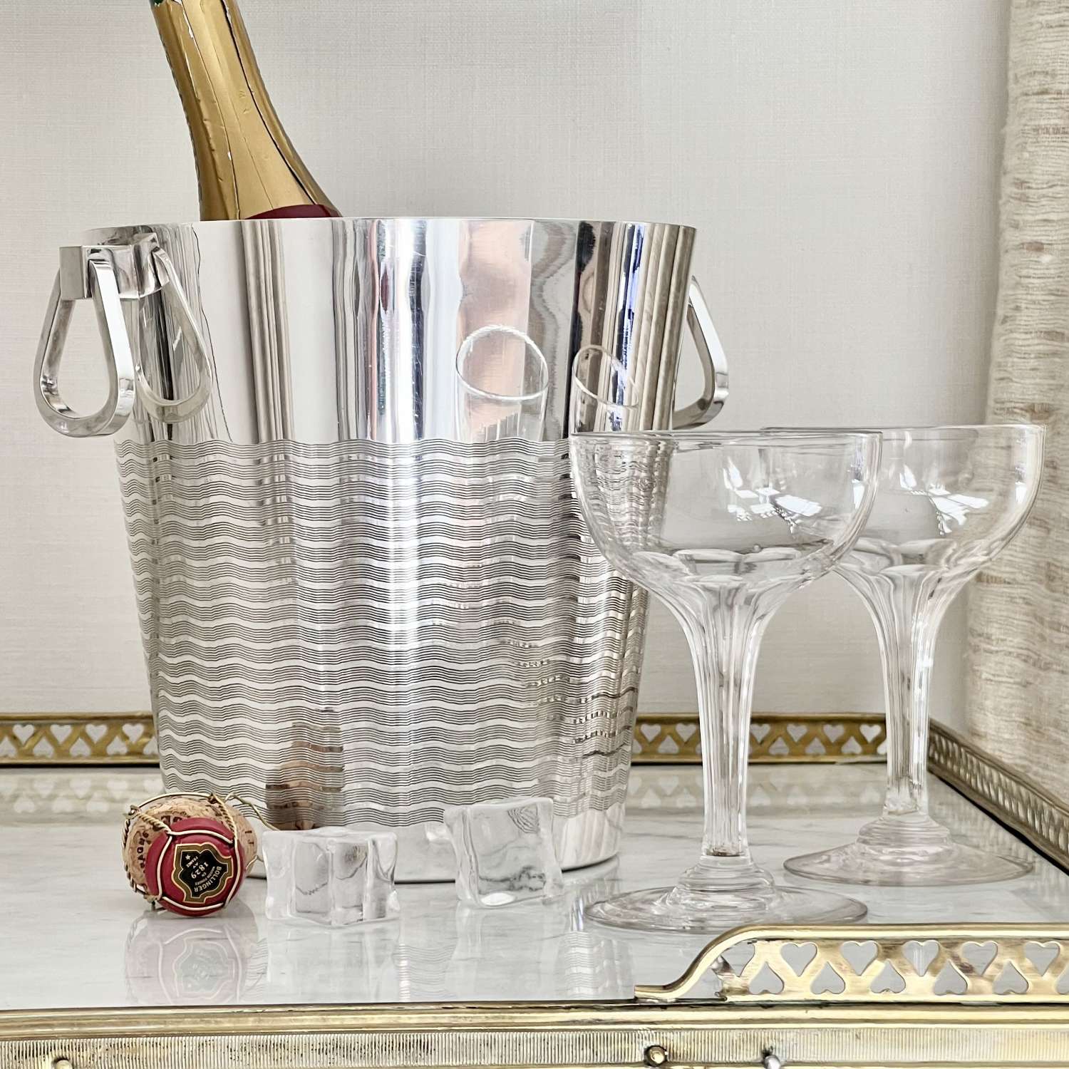 French Engine Turned Silver Plated Champagne Ice Bucket