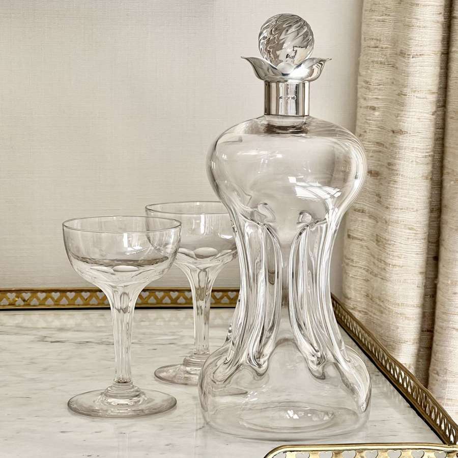 Stunning Victorian Silver Collared ‘Glug Glug’ Glass Decanter