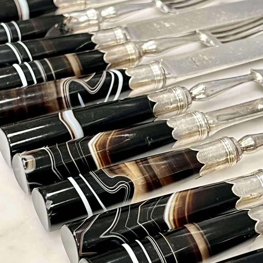 Georgian Agate Handled Knives And Forks Set