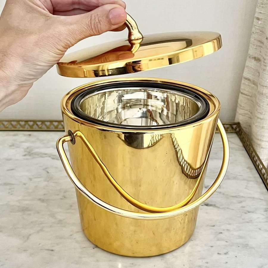 1970S Italian Gold Plated Ice Bucket With Glass Liner