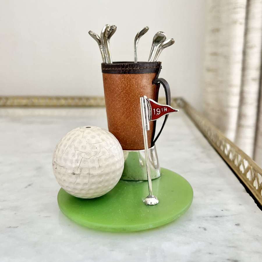 19th Hole Golf Cocktail Sticks Caddy Stand Circa 1930s