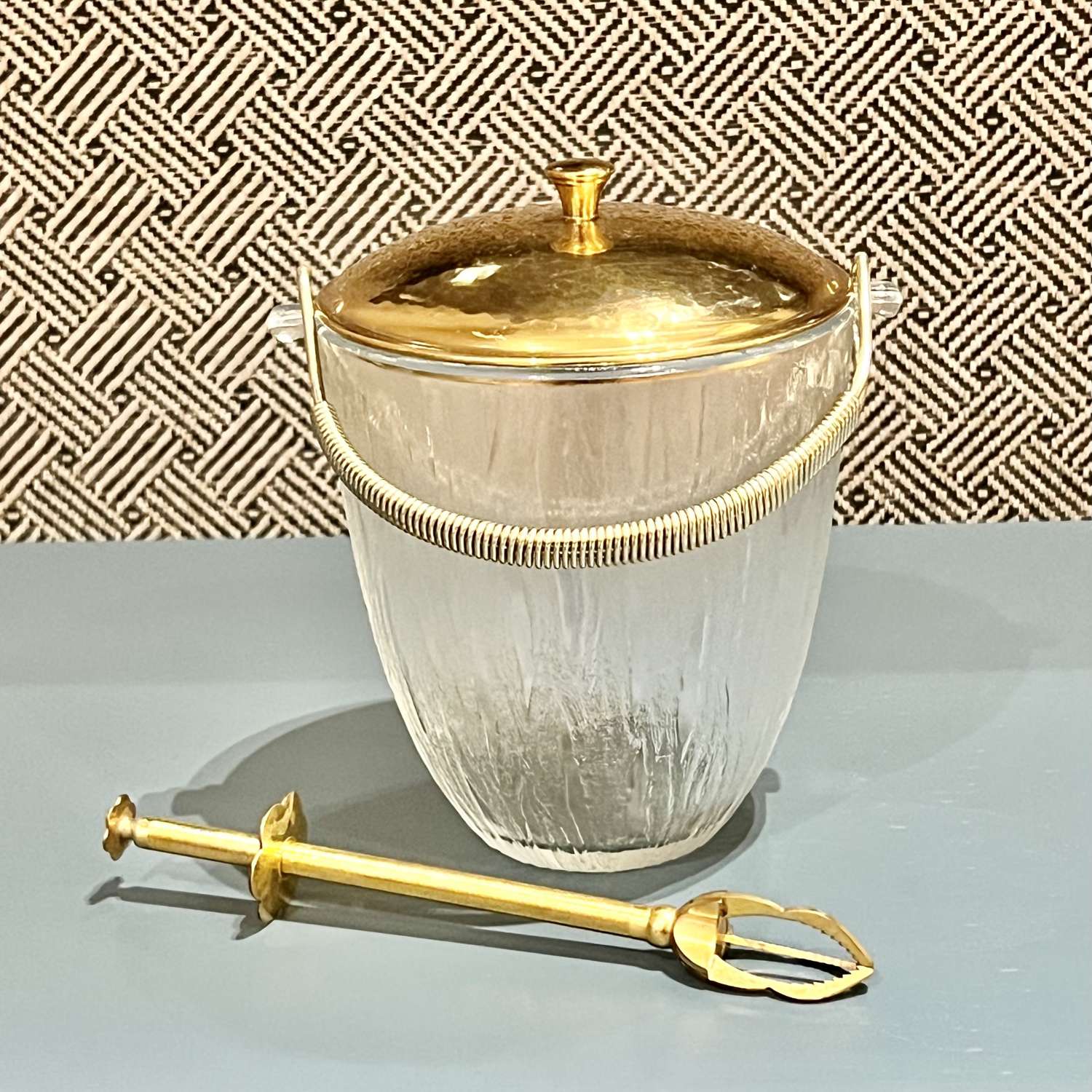 1970S Glass Ice Bucket With Gold Plated Lid